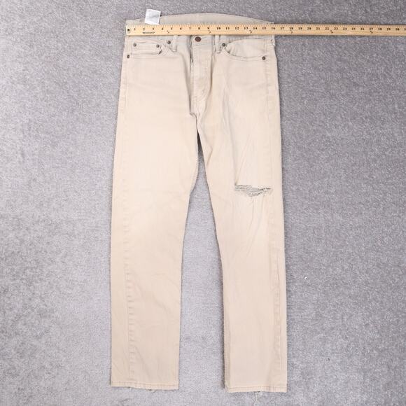 Levi's 513 Slim Straight Denim Stretch Jeans Distressed Cream Size 33x32 - Picture 2 of 16